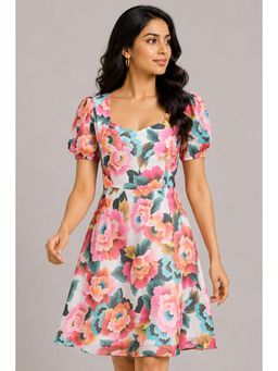Twenty Dresses by Nykaa Fashion - Puff Sleeves Floral Fit & Flare Knee Length Dress