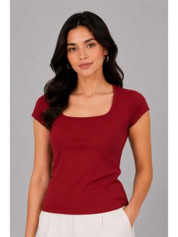 Twenty Dresses by Nykaa Fashion - Womens Maroon Solid Half SleevesTop