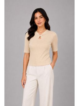 Twenty Dresses by Nykaa Fashion - Womens Beige Ribbed Twist Neck Top