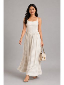 Twenty Dresses by Nykaa Fashion - Ivory Stripes Flared Maxi Dress