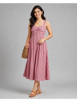 Twenty Dresses by Nykaa Fashion - Pink Stripes Ruched Midi Dress
