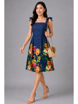 Twenty Dresses by Nykaa Fashion - Navy Blue Printed Fit & Flare Midi Dress