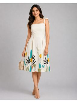 Twenty Dresses by Nykaa Fashion - Ivory Abstract Botanical Print Fit & Flare Dress