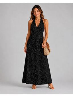 Twenty Dresses by Nykaa Fashion - Black Polka Dot Halter Neck Maxi Dress