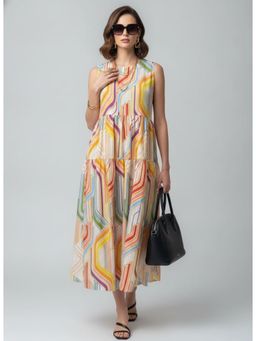 Twenty Dresses by Nykaa Fashion - Multi-Color Abstract Stripes Tiered Midi Dress