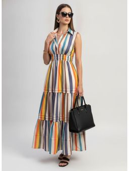 Twenty Dresses by Nykaa Fashion - Multi-Color Vertical Stripes Shirt Midi Dress