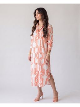 Twenty Dresses by Nykaa Fashion - Womens Rust Poly Crepe Long Sleeves Calf Length Dress