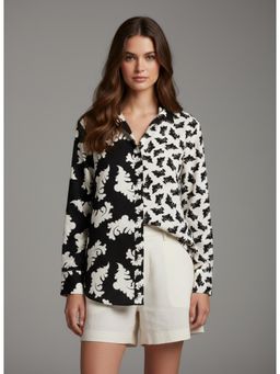 Twenty Dresses by Nykaa Fashion - Black Cream Poly Crepe Ethnic Motifs Printed Shirt