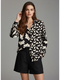 Twenty Dresses by Nykaa Fashion - Black Cream Poly Crepe Ethnic Motifs Printed Shirt