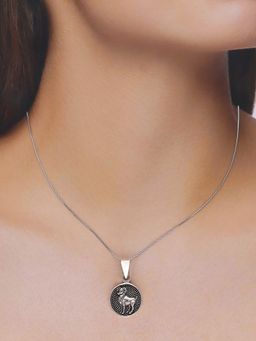 Kai Jewel - Sterling Silver Zodiac Sign Aries Oxidized Pendant with Chain Necklace