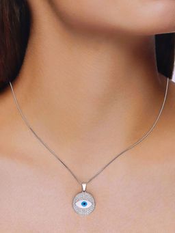 Kai Jewel - Sterling Silver Stylish Diamond Studded Evil Eye Pendant with Chain Necklace
