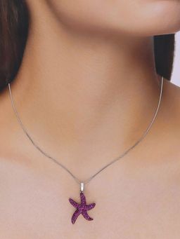 Kai Jewel - Sterling Silver Starfish Studded Pendant with Chain Necklace