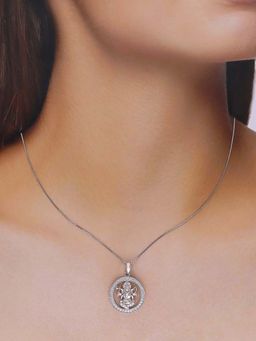 Kai Jewel - Sterling Silver Zircon Studded Ganesha Pendant with Chain Necklace