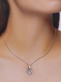 Kai Jewel - Sterling Silver Zircon Studded Om and Tri shul Pendant with Chain Necklace