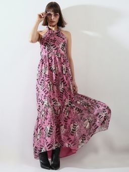 VERO MODA - Pink Printed Halter Neck Maxi Dress