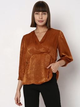 VERO MODA - Copper Velvet Satin Wrap Top