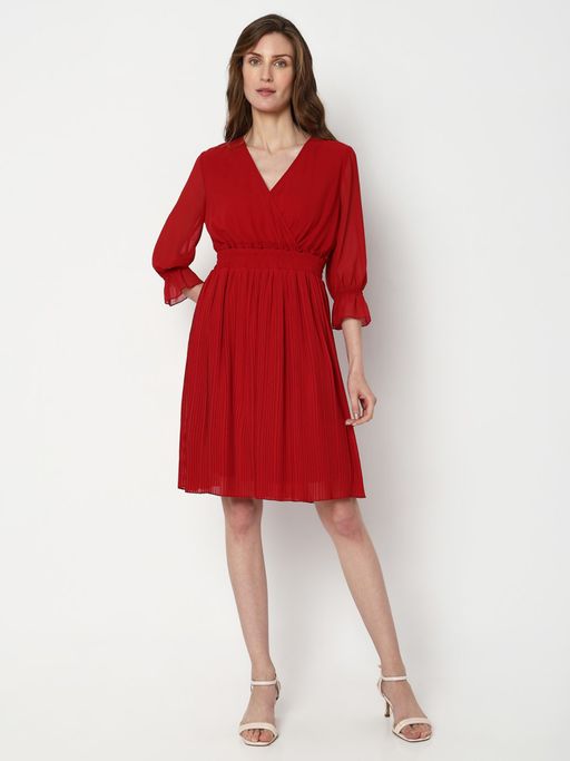 vero moda pleated dress Vero Moda - Midi Dress - Women - Cotton/Linen - 38 EU