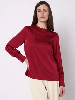 VERO MODA - Red High Neck Satin Top