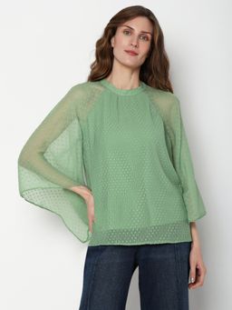 VERO MODA - Green Dobby Plisse Top