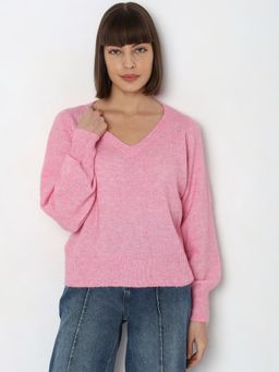 VERO MODA - Pink V-neck Pullover