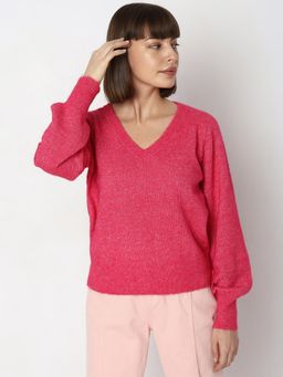 VERO MODA - Pink V-neck Pullover