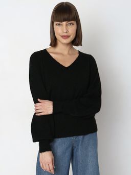 VERO MODA - Black V-neck Pullover