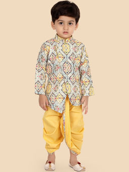 ETHNIKS NEURON - Yellow Printed Mandarin Collar Kurta with Dhoti