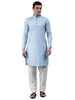 Manthan - Blue All Over Boota Blended Cotton Knee Length Kurta