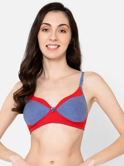 Clovia - Cotton Rich Solid Non-Padded Full Cup Wire Free T-shirt Bra - Dark Blue