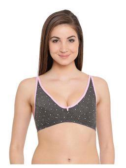 Clovia - Cotton Non-padded Non-wired Polka Print Bra In Grey