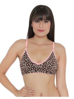 Clovia - Non-padded Non-wired Full Coverage Printed Bra - Cotton - Brown