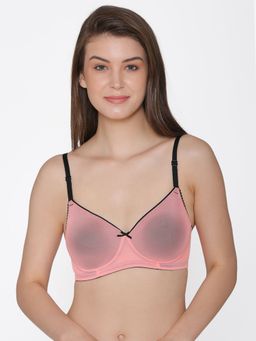 Clovia - Powernet Solid Padded Full Cup Wire Free T-shirt Bra - Light Pink