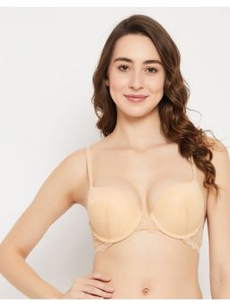Clovia - Lace Solid Padded Demi Cup Underwired Push-Up Bra - Nude
