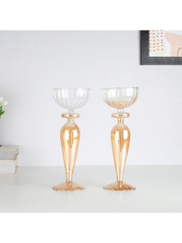 HomeTown - Glass Set Of 2 Hurricane, Gold