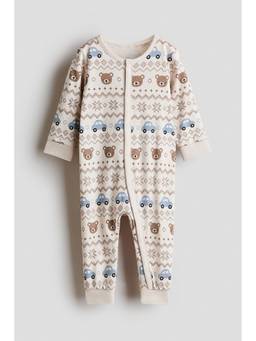 H&M - Unisex Beige Patterned Sleepsuit
