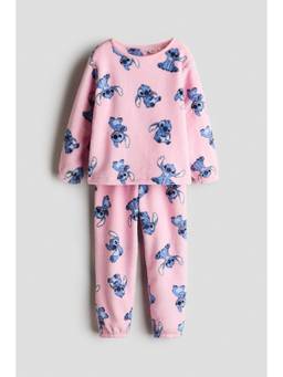 H&M - Girls Pink Printed Velour Pyjamas and Top