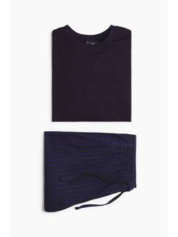 H&M - Men Navy Blue Cotton Pyjama Top and Bottoms