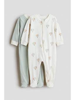 H&M - Unisex Multi-Color 2-Pack Printed Zip-Up Sleepsuits