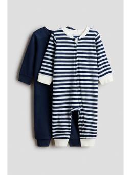 H&M - Unisex Blue 2-Pack Fleece Sleepsuits