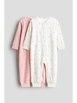 H&M - Girls Multi-Color 2-Pack Fleece Zip-Up Sleepsuits