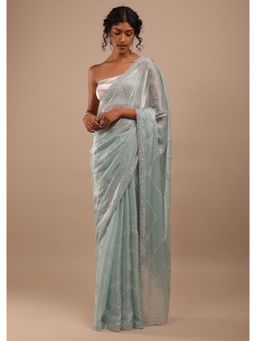KALKI FASHION - Blue Haze Tissue Saree In Sequins and Stones Embroidery Buttis with Unstitched Blouse
