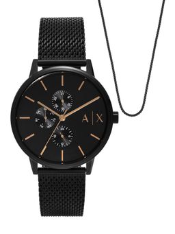 ARMANI EXCHANGE - Men Black Round Dial Analog Watch with Chain - AX7162SET (S)