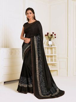 Odette - Brown Lycra Designer Saree with Unstitched Blouse