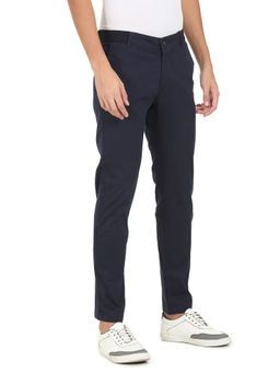 Arrow - Sports Men Navy Flat Front Solid Casual Trousers