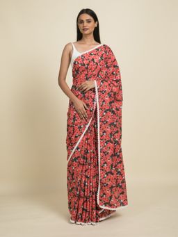 Suta - Pink Floral Digital Printed Cotton Saree