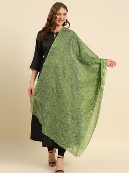 Dupatta Bazaar - Womens Green Leharia Printed Pure Cotton Dupatta