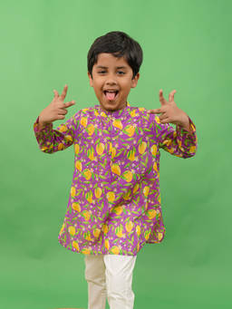 TIBER TABER - Boys Short Kurta Printed Mango - Purple