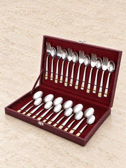 FNS - Raga 24 Karat Gold Plated 24 Pcs Cutlery Set with Leatherite Box