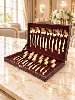 FNS - Allie 24 pcs Stainless Steel Rose Gold Cutlery Set with Leatherite Box