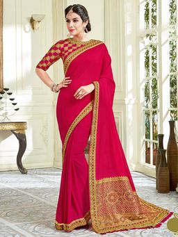 Odette - Deep Pink Dual Tone Silk Designer Saree with Unstitched Blouse